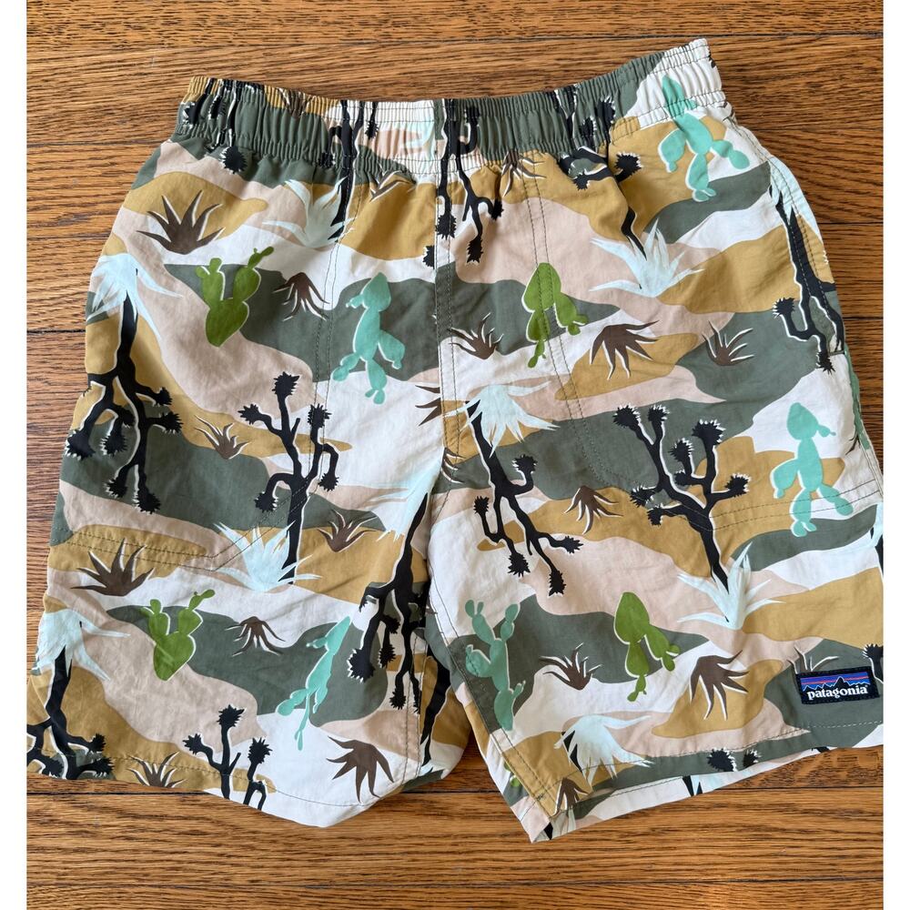 Patagonia Kids Swim Trunks - Green, Beige, Brown